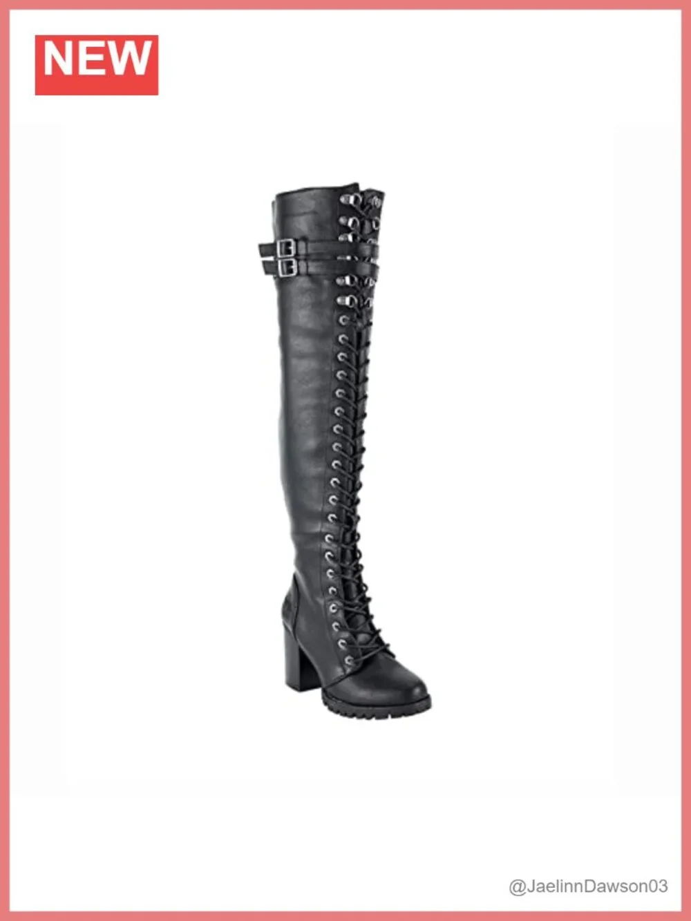 Over The Knee Lace Up Leather Boots with Zip & Buckle High Heel Tall Boots